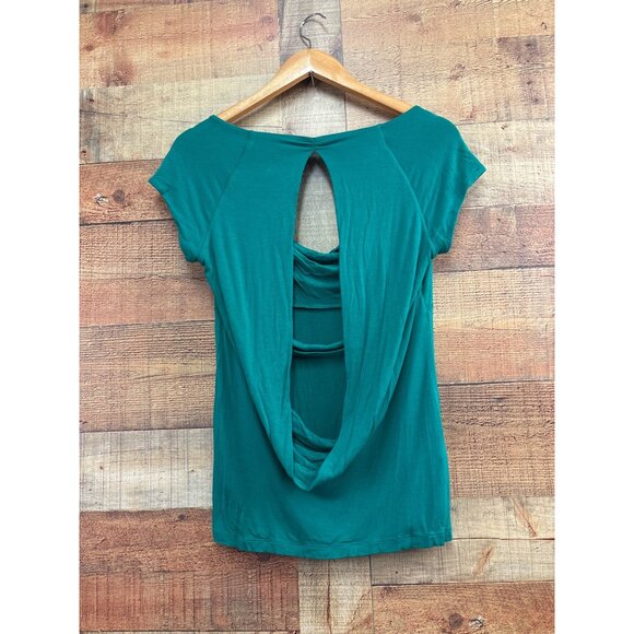 BCBGMAXAZRIA Emerald Green Draped Open Back Top S - Picture 6 of 6